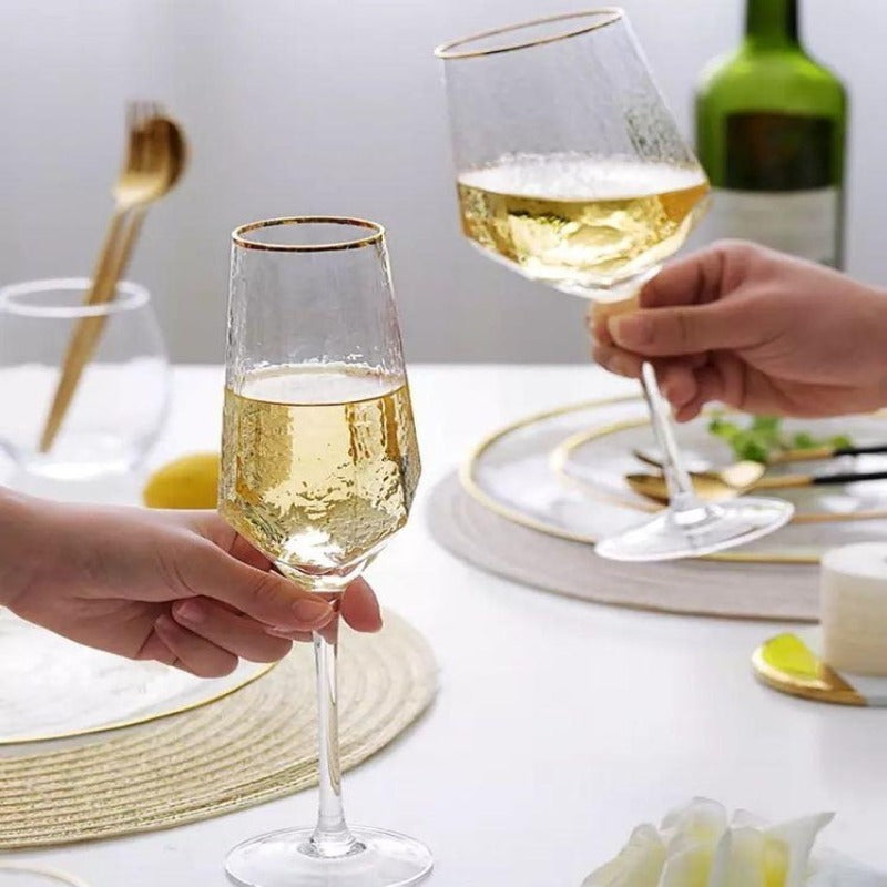 Plastic Glasses - Gold Hexagonal Wine Goblets