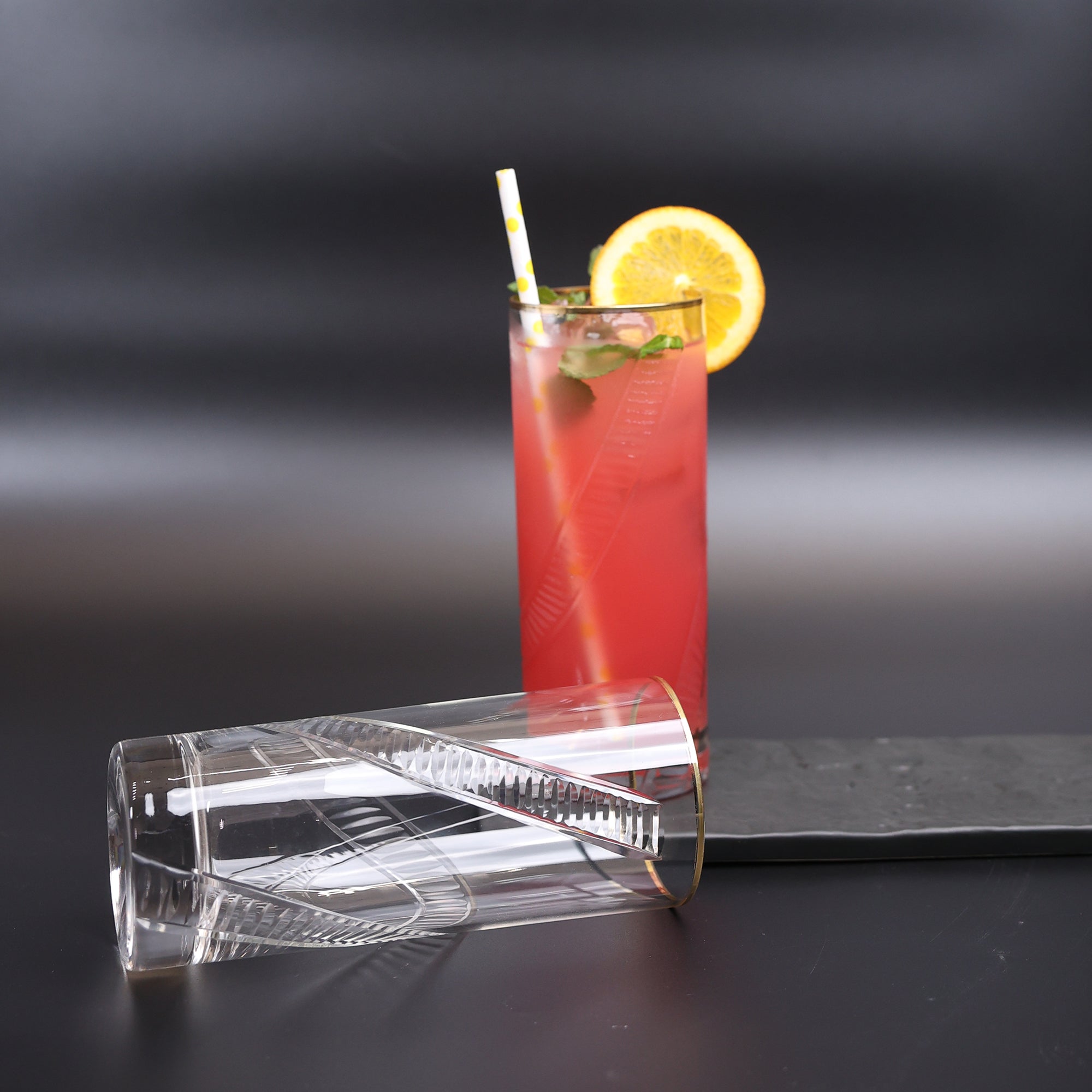 CrystalCut Handmade Glass with Gold Rim - Set of 2