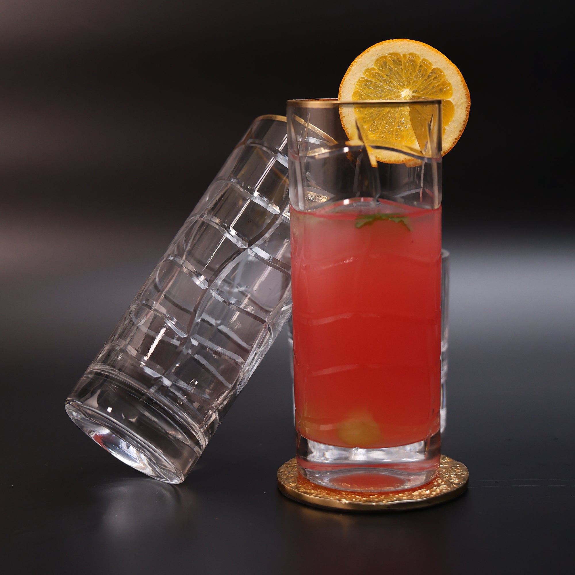 Handmade Crystal Square Glass with Gold Rim - Set of 2