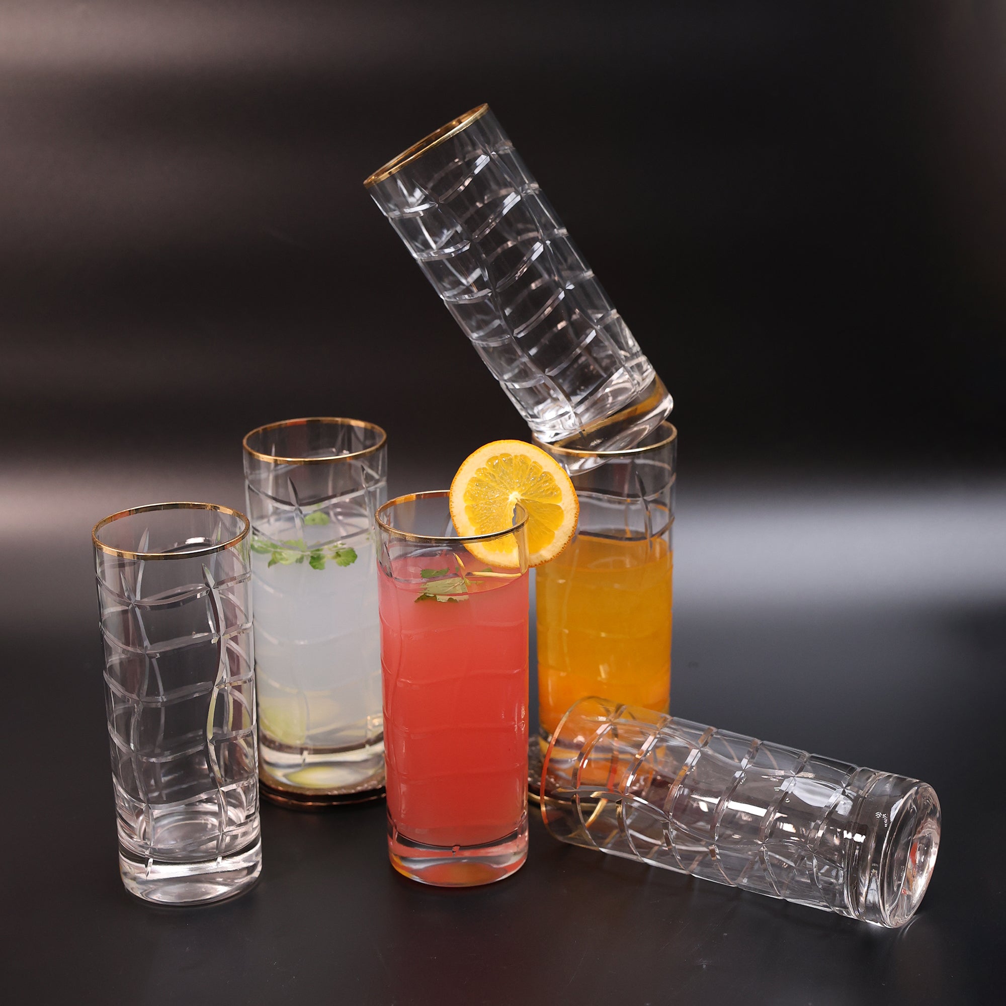 Handmade Crystal Square Glass with Gold Rim - Set of 2