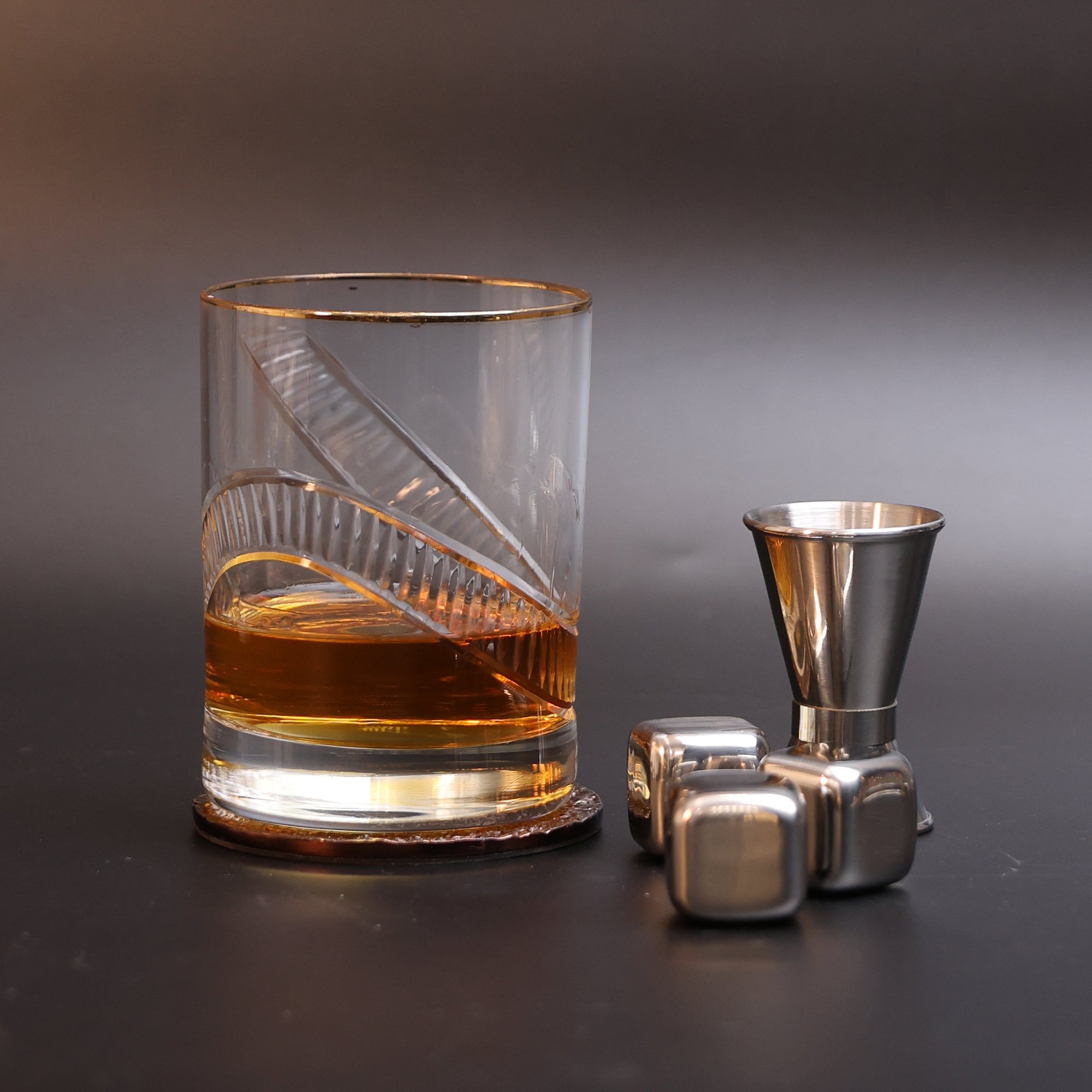 CrystalCut Handmade Whiskey Glass with Gold Rim - Set of 2