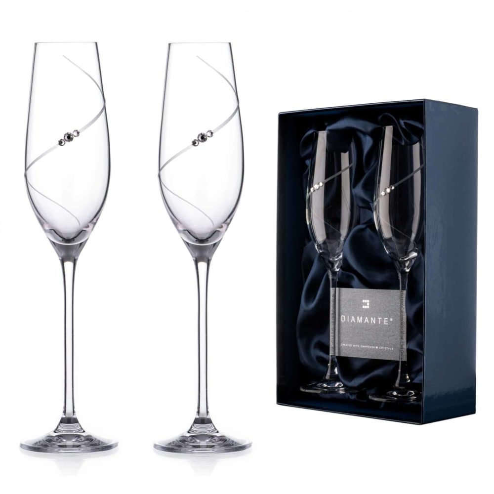 Silhouette Champagne Flute Adorned with Swarovski® Crystals – Set Of 2 - Made in United Kingdom - Smokey Cocktail