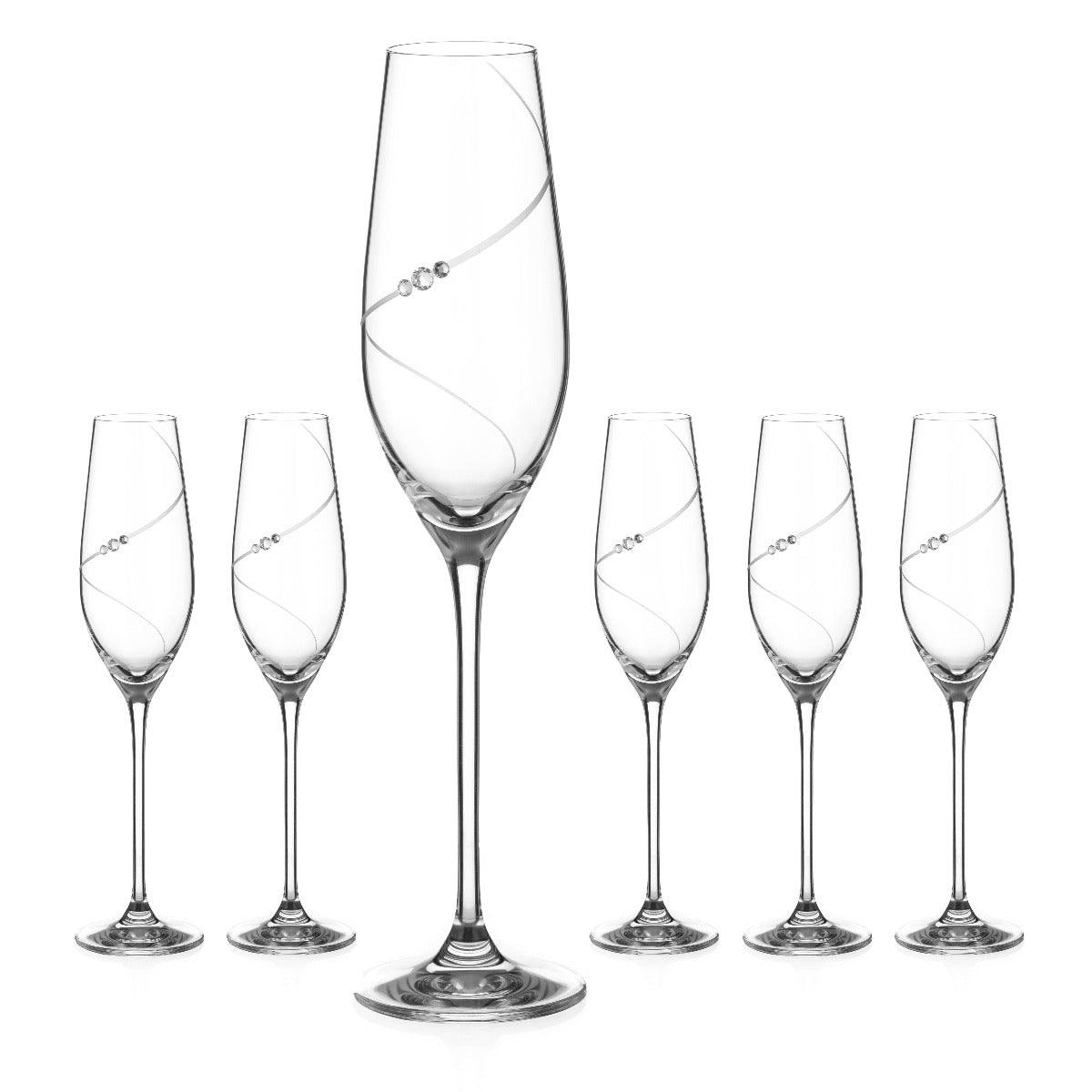 Silhouette Flute Glasses Adorned with Swarovski® Crystals – Set of 6 - Made In SLOVAKIA - Smokey Cocktail