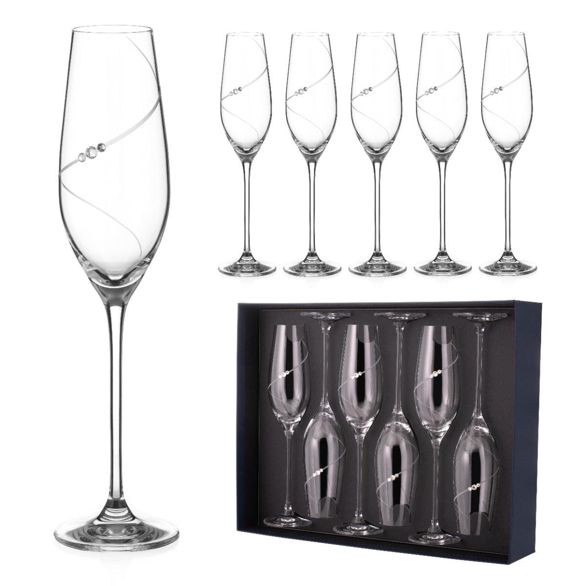Silhouette Flute Glasses Adorned with Swarovski® Crystals – Set of 6 - Made In SLOVAKIA - Smokey Cocktail