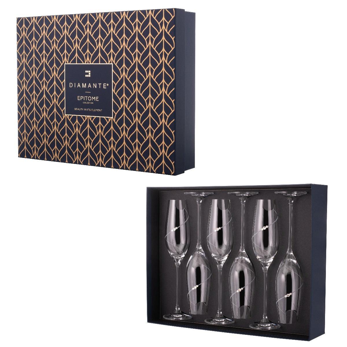 Silhouette Flute Glasses Adorned with Swarovski® Crystals – Set of 6 - Made In SLOVAKIA - Smokey Cocktail
