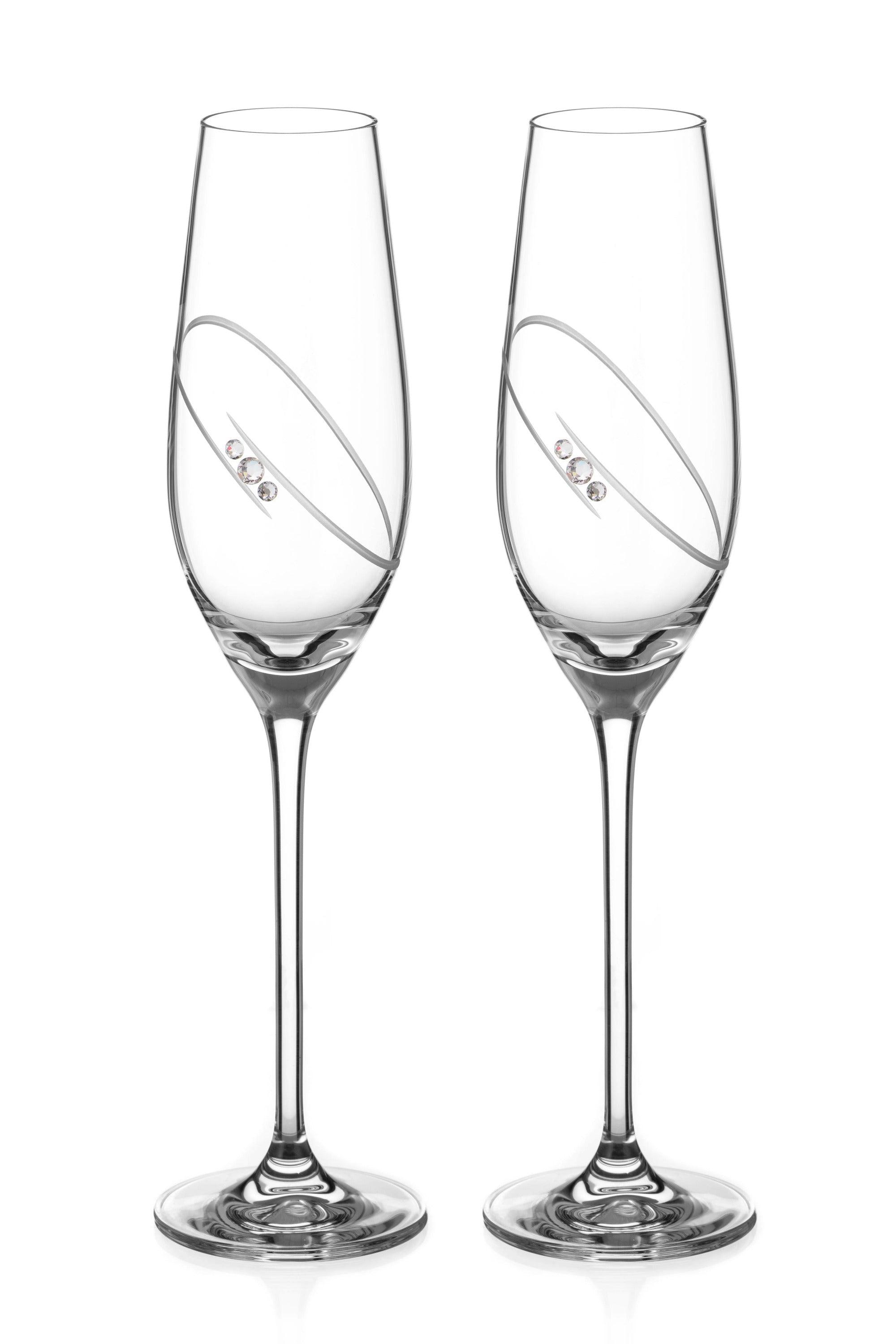 DIAMOND RING CHAMPAGNE GLASS WITH SWAROVSKI® CRYSTALS – SET OF 2 - MADE IN SLOVAKIA - Smokey Cocktail