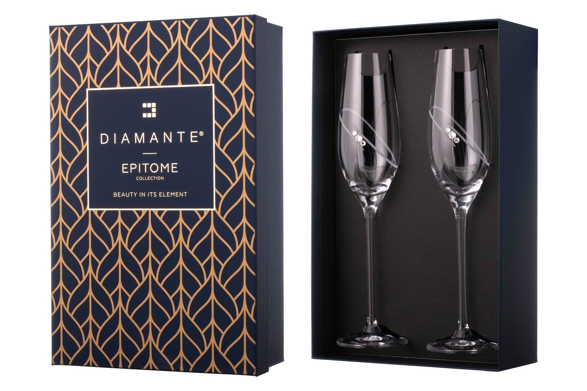 DIAMOND RING CHAMPAGNE GLASS WITH SWAROVSKI® CRYSTALS – SET OF 2 - MADE IN SLOVAKIA - Smokey Cocktail