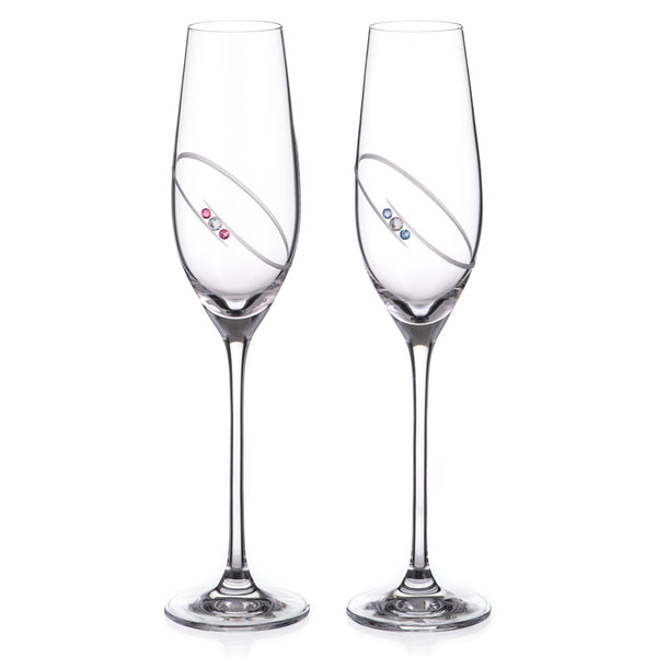 DIAMANTE RING CHAMPAGNE GLASS WITH SWAROVSKI® CRYSTALS – SET OF 2 - MADE IN SLOVAKIA