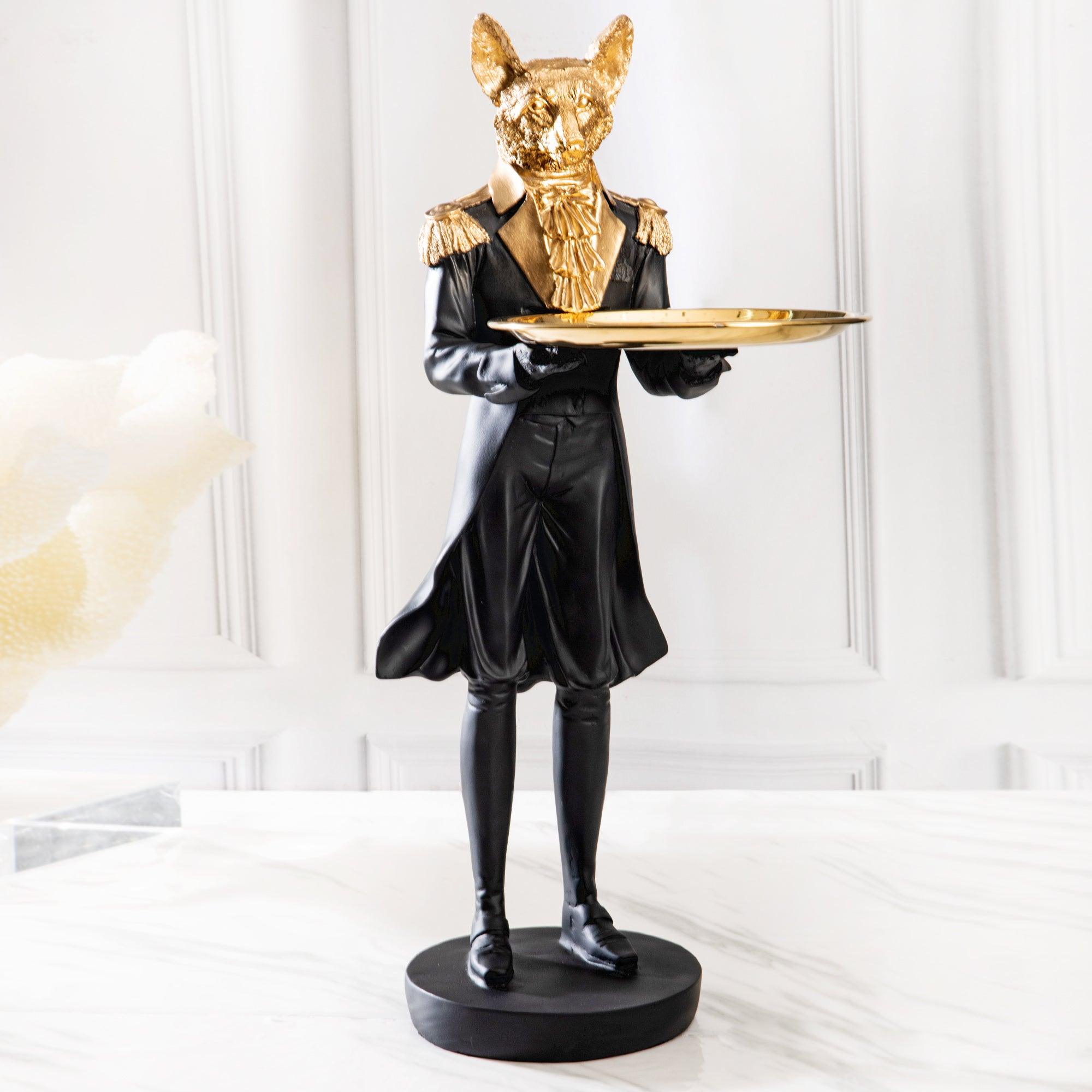 BLACK GOLD WOLF DECOR WITH TRAY