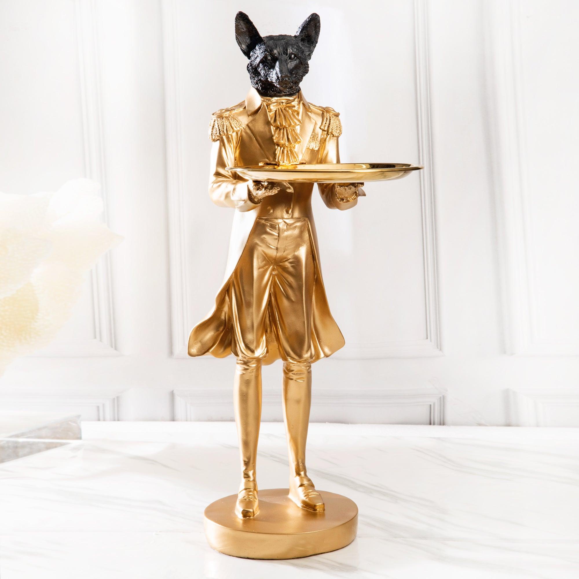 BLACK GOLD WOLF DECOR WITH TRAY