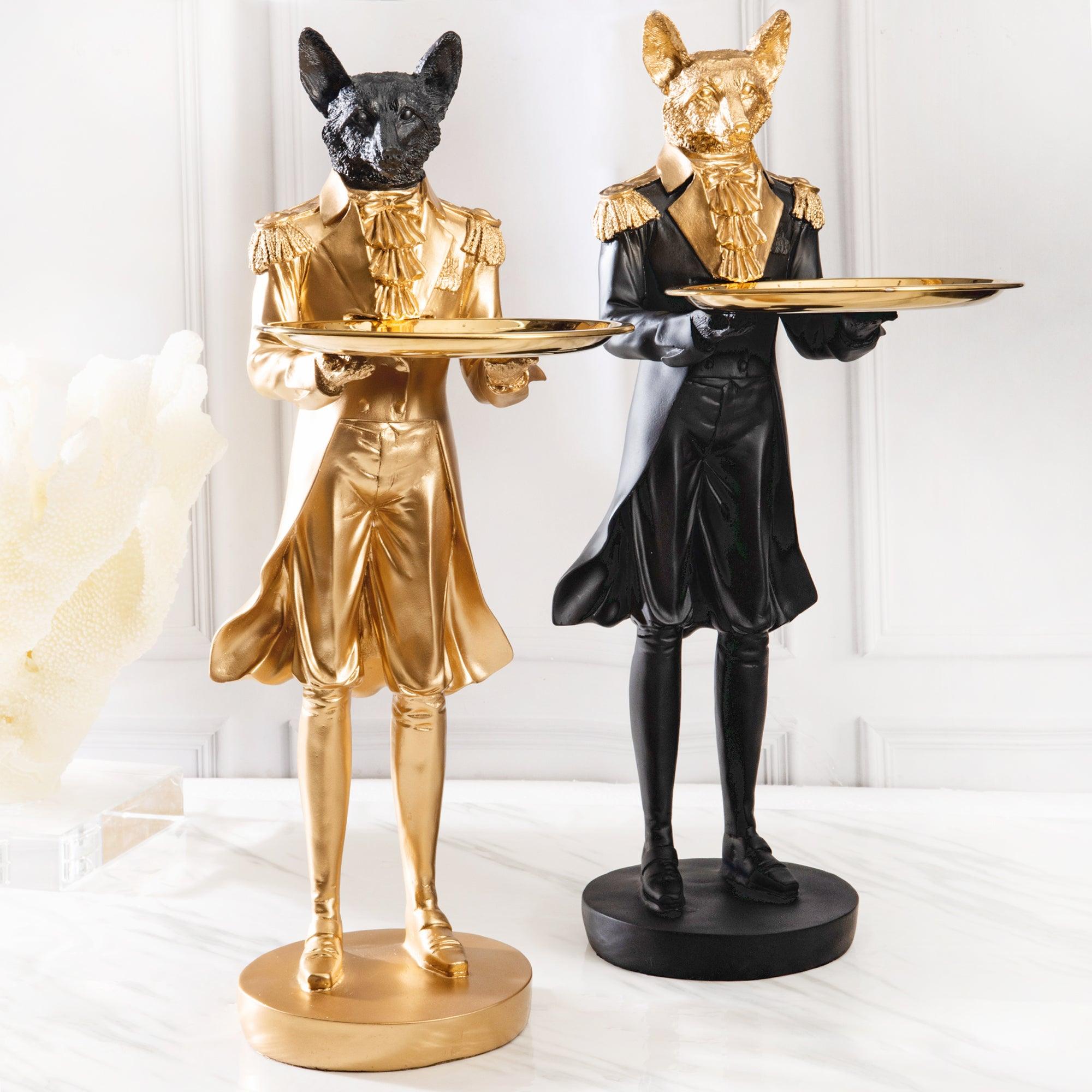 BLACK GOLD WOLF DECOR WITH TRAY