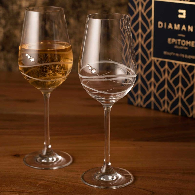 Venezia White Wine Glass Adorned with Swarovski® Crystals – Set of 2 - Made In Slovakia
