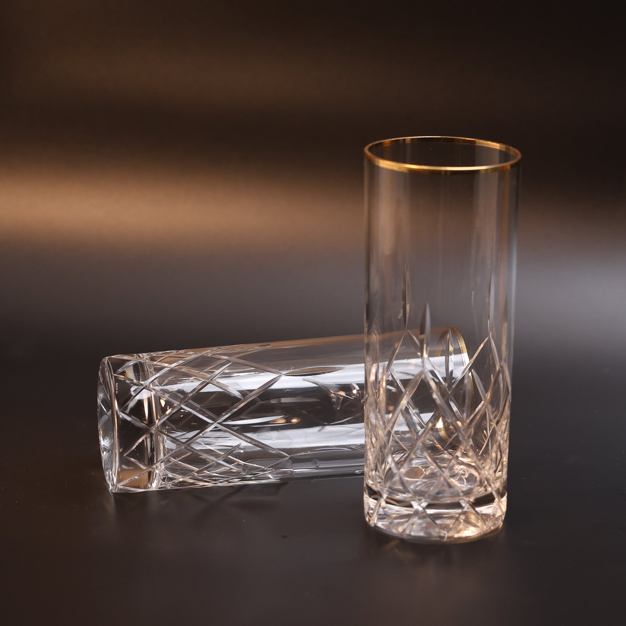 Diamond Cut Glass with Gold Rim - Set of 2