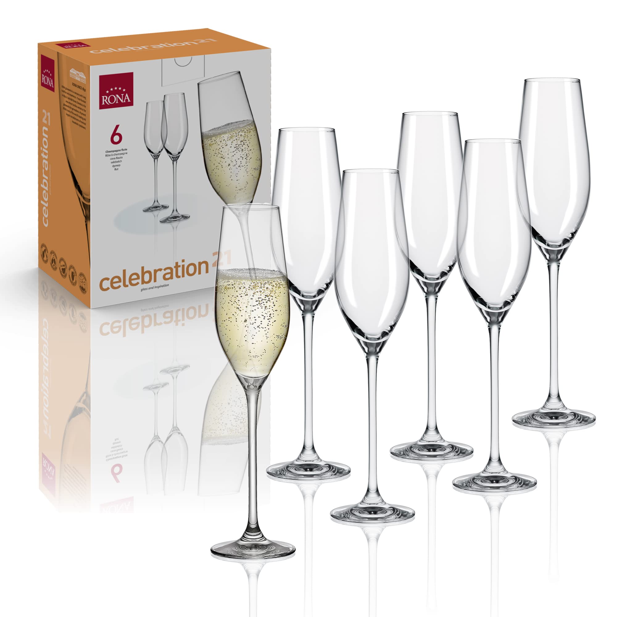 Celebration21 - Crystal Champagne Flute Glass - Set Of 6 - Made In Slovakia