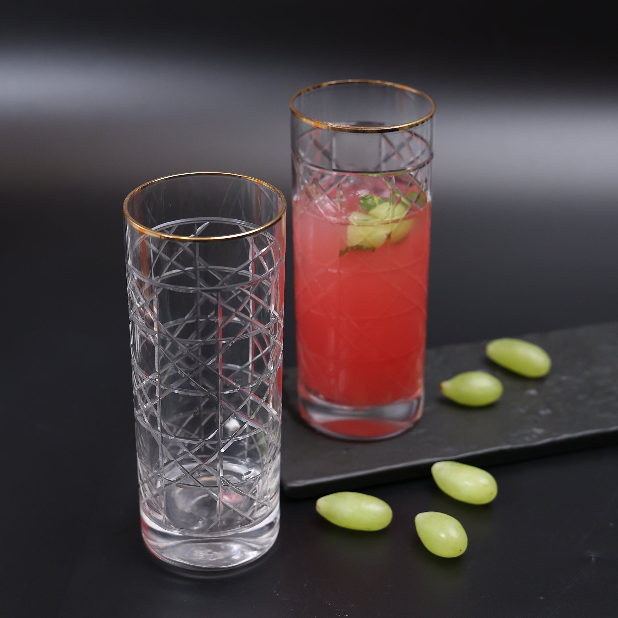 Crystal Handmade Diamond Cut Glass with Gold Rim - Set of 2