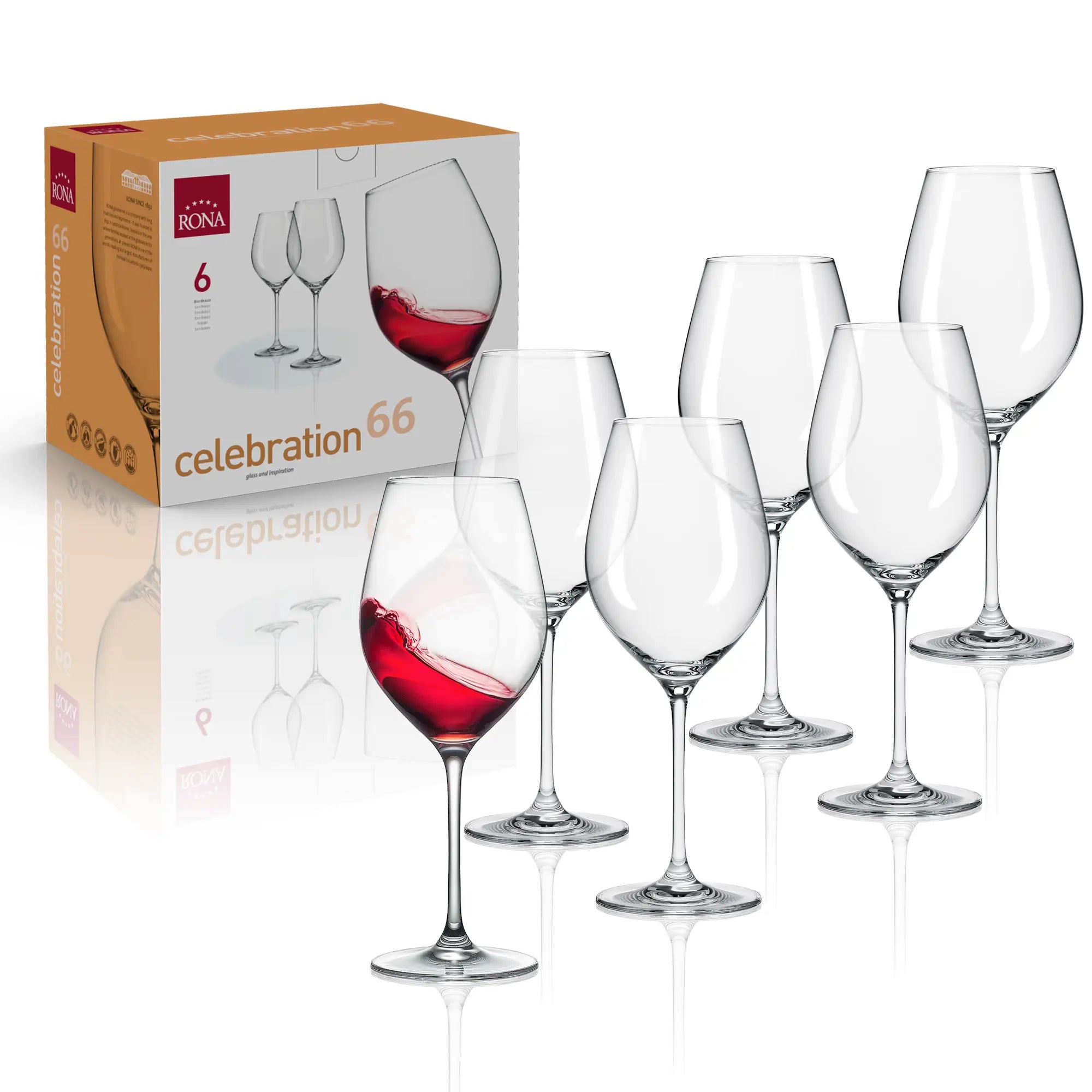 Celebration66 - Crystal Bordeaux Wine Glass - Set Of 6 - Made In Slovakia