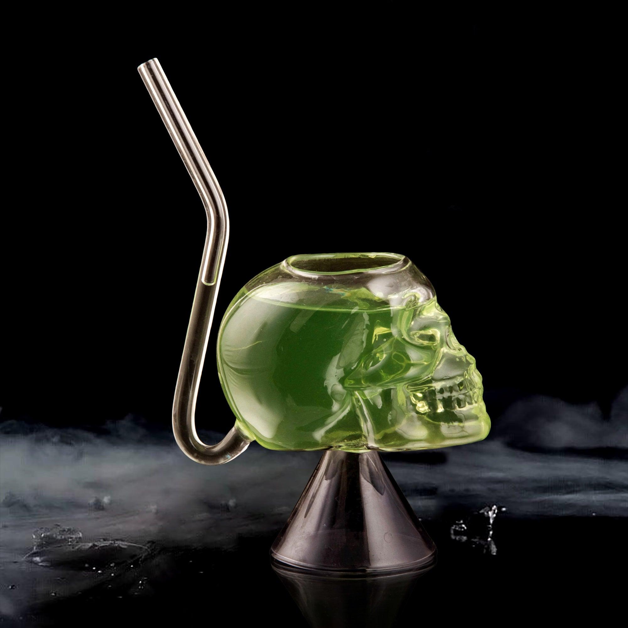 SKULL SHAPE COCKTAIL GLASS WITH STRAW - SET OF 2