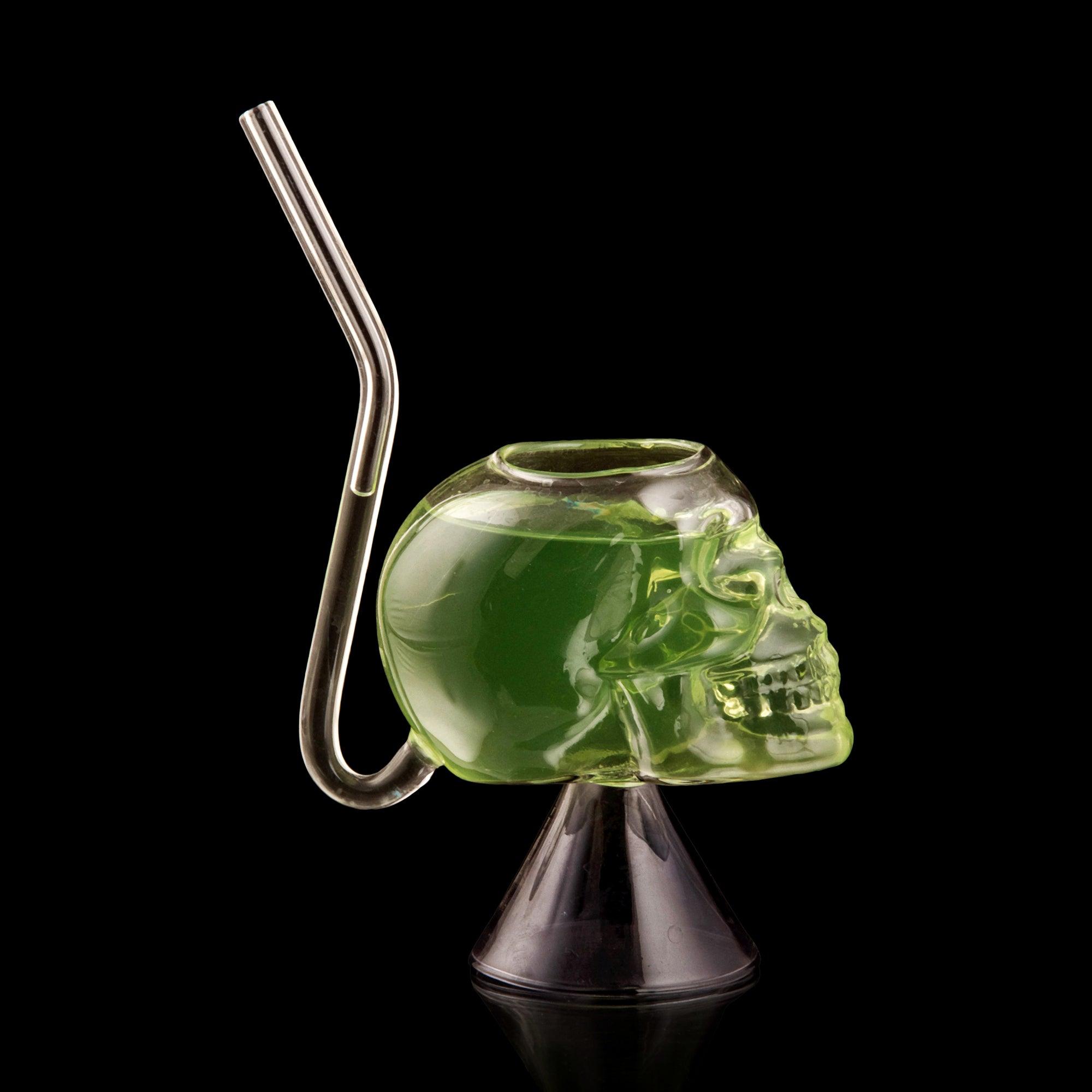 SKULL SHAPE COCKTAIL GLASS WITH STRAW - SET OF 2