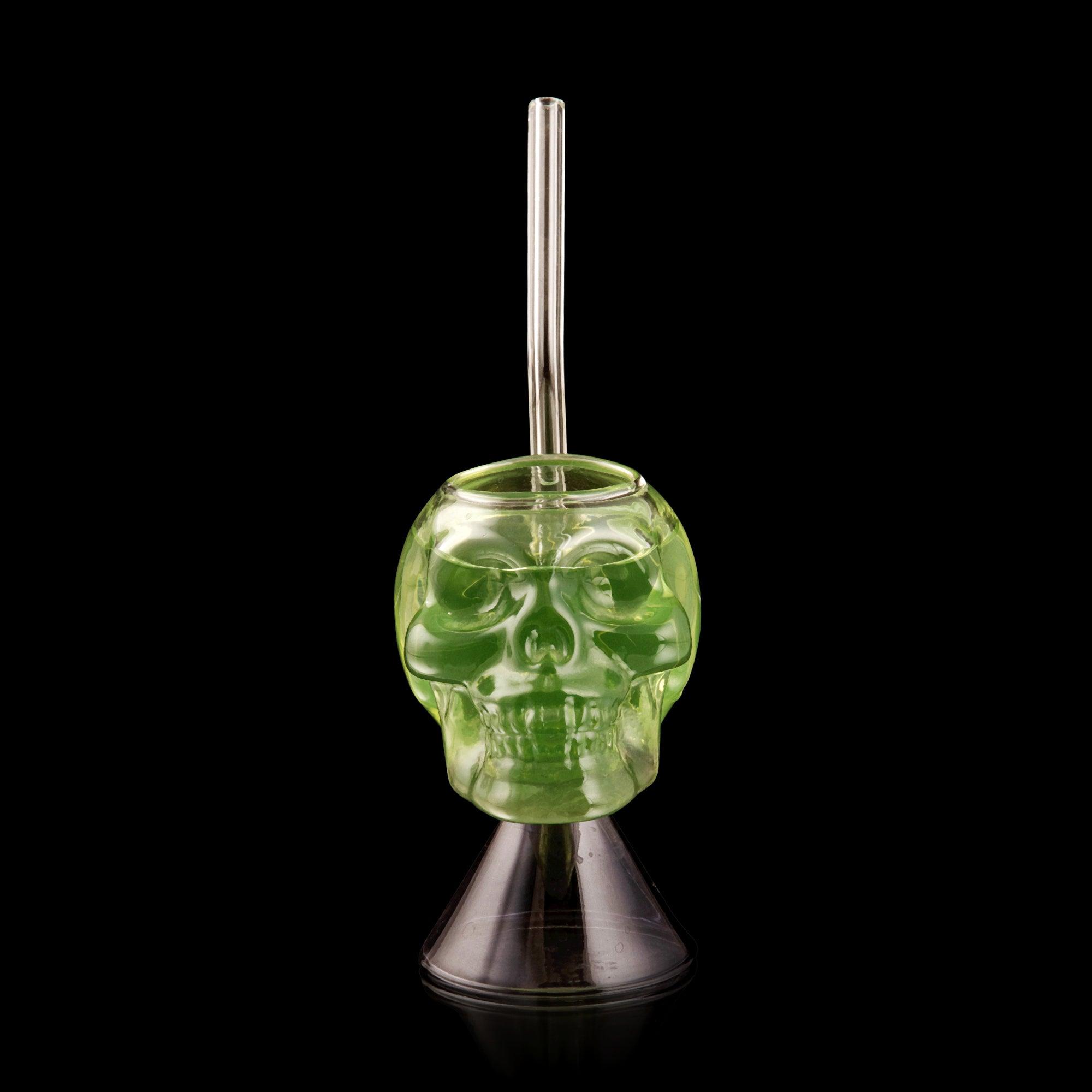 SKULL SHAPE COCKTAIL GLASS WITH STRAW - SET OF 2