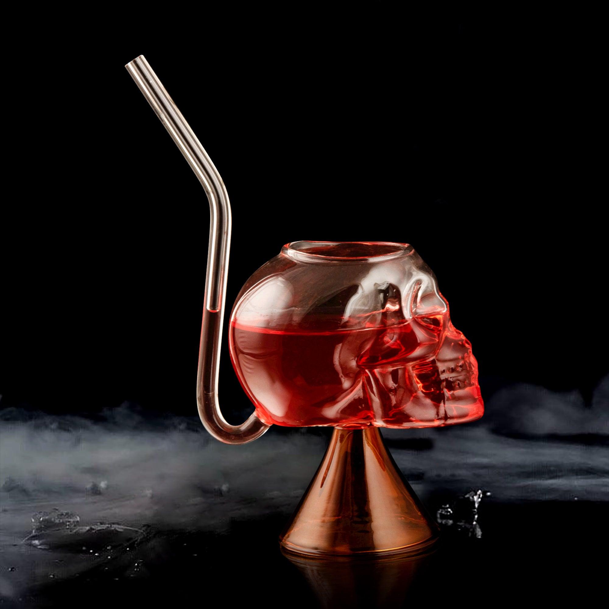 SKULL SHAPE COCKTAIL GLASS WITH STRAW - SET OF 2