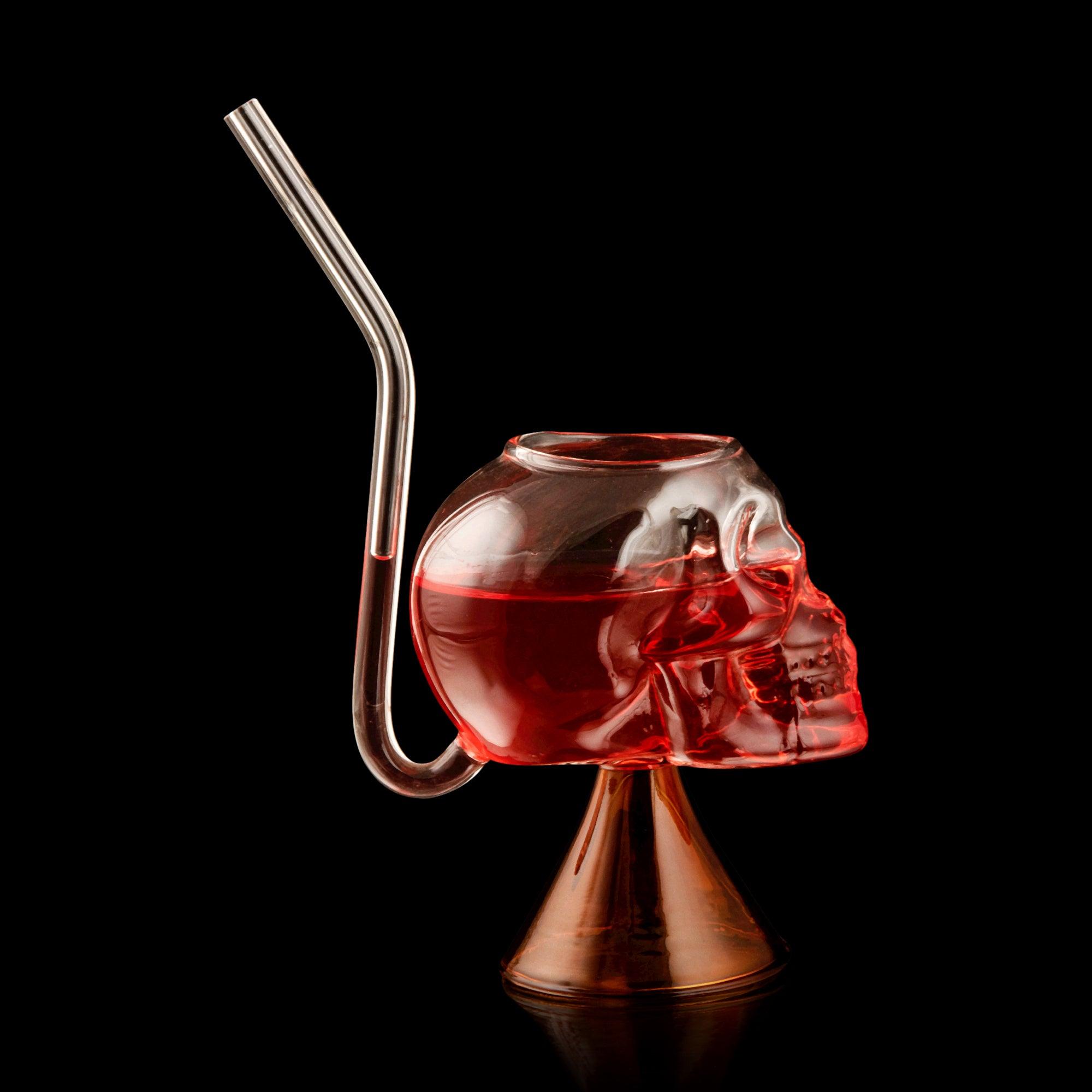 SKULL SHAPE COCKTAIL GLASS WITH STRAW - SET OF 2