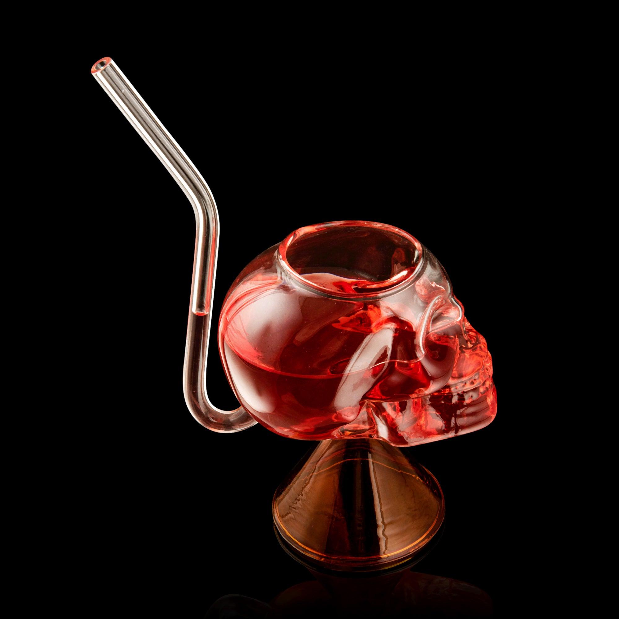 SKULL SHAPE COCKTAIL GLASS WITH STRAW - SET OF 2