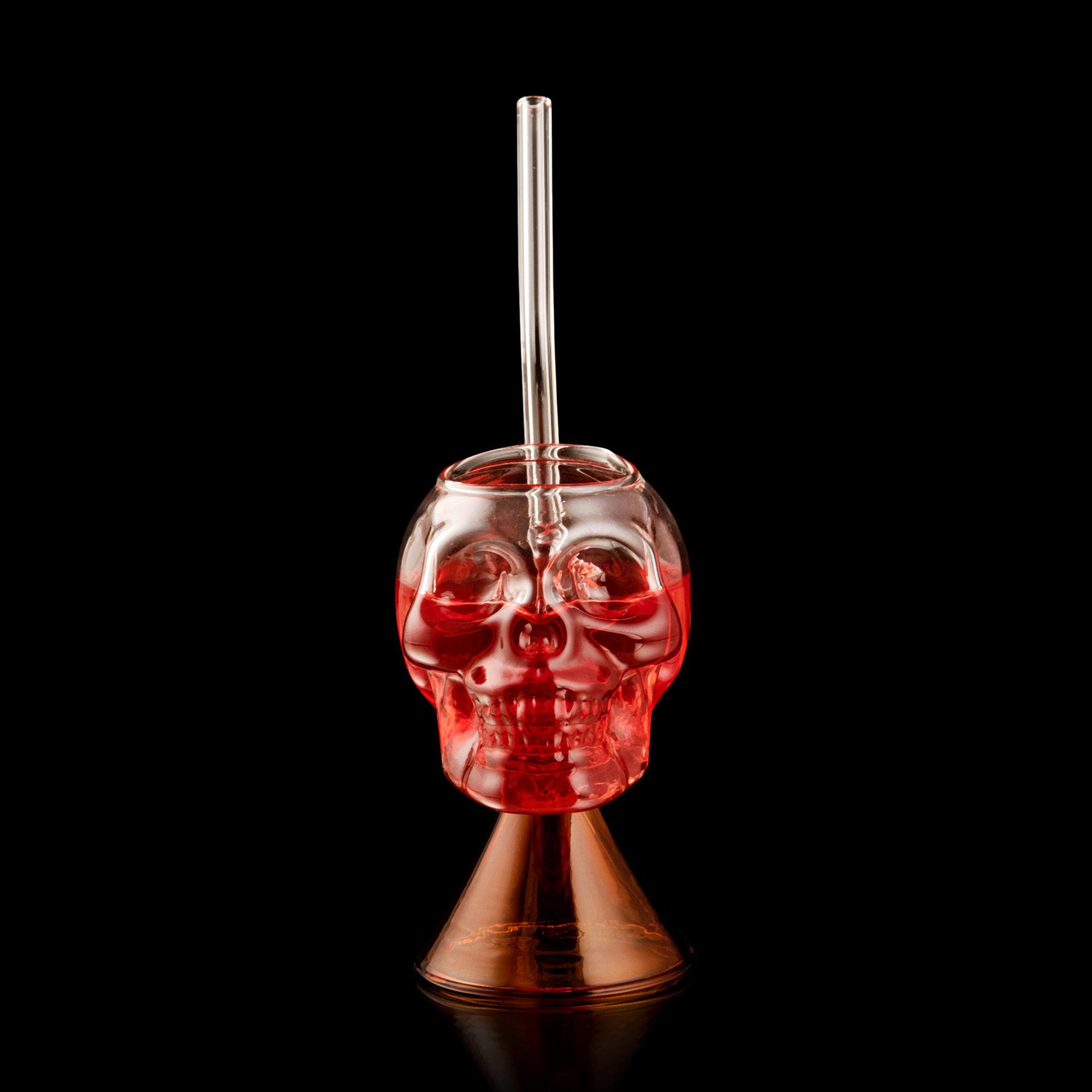 SKULL SHAPE COCKTAIL GLASS WITH STRAW - SET OF 2
