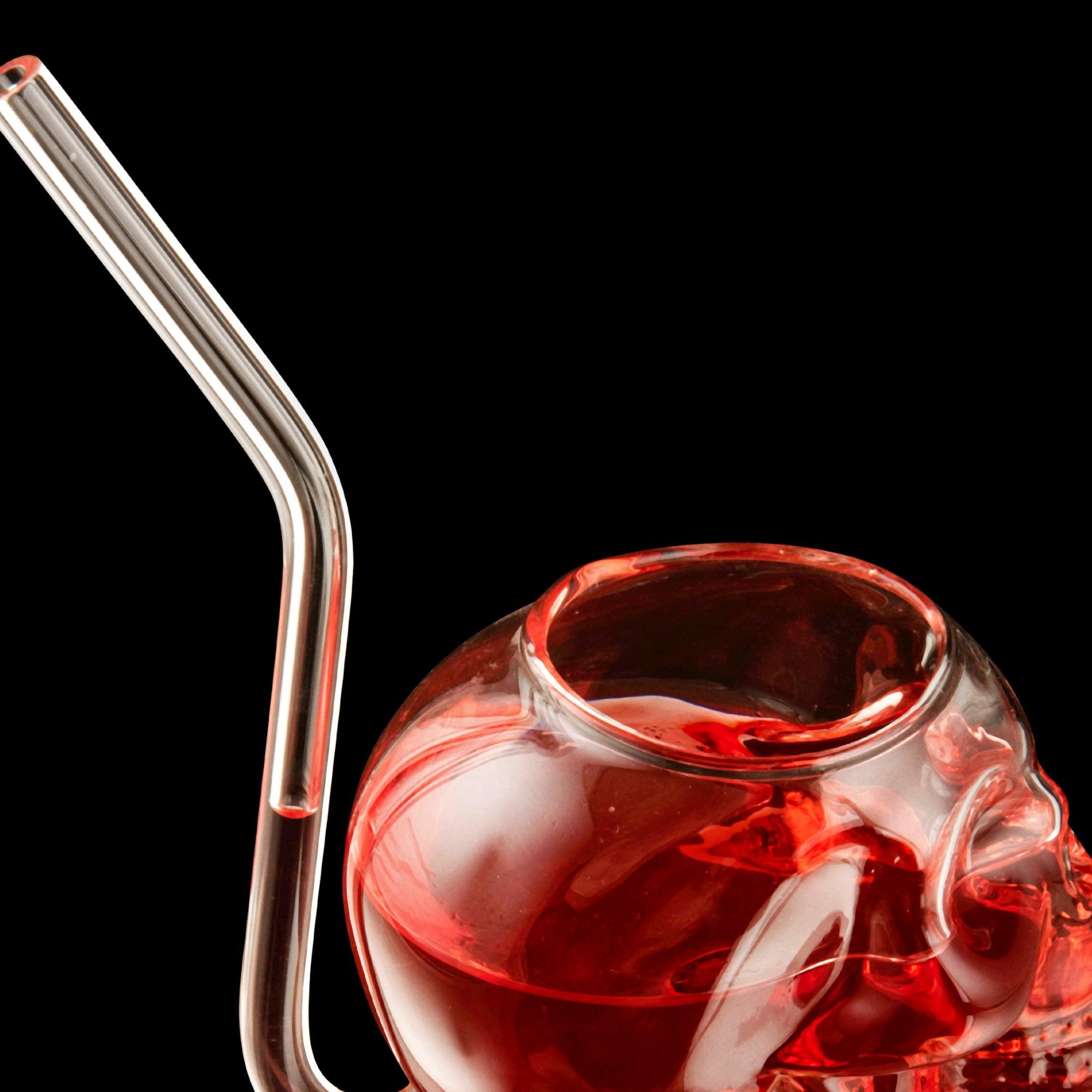SKULL SHAPE COCKTAIL GLASS WITH STRAW - SET OF 2