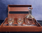 BROWN LEATHER SERVING TRAY - SET OF 2
