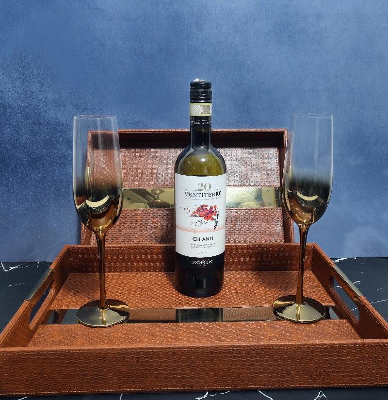 BROWN LEATHER SERVING TRAY - SET OF 2