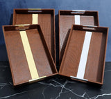 BROWN LEATHER SERVING TRAY - SET OF 2