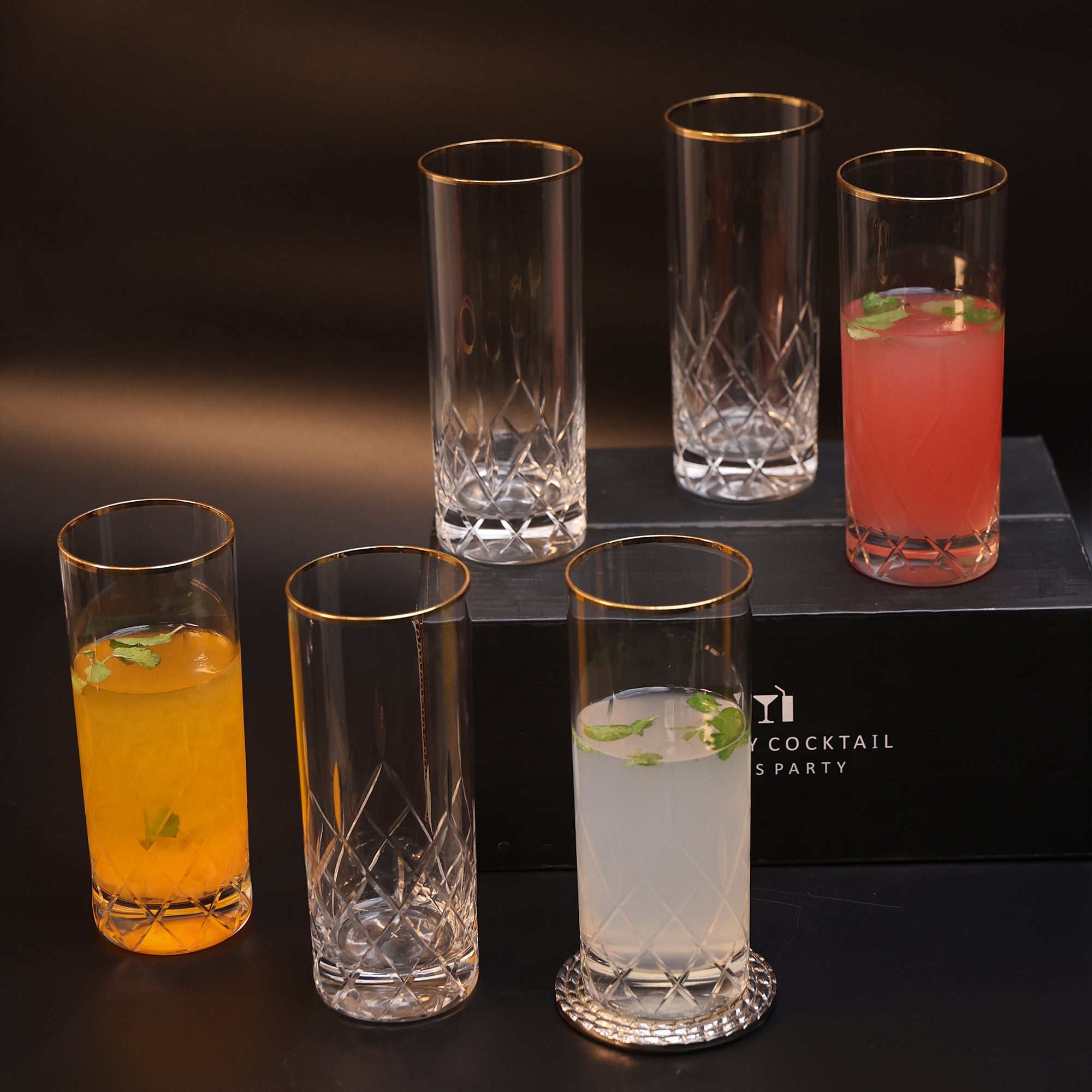 Diamond Cut Glass with Gold Rim - Set of 2