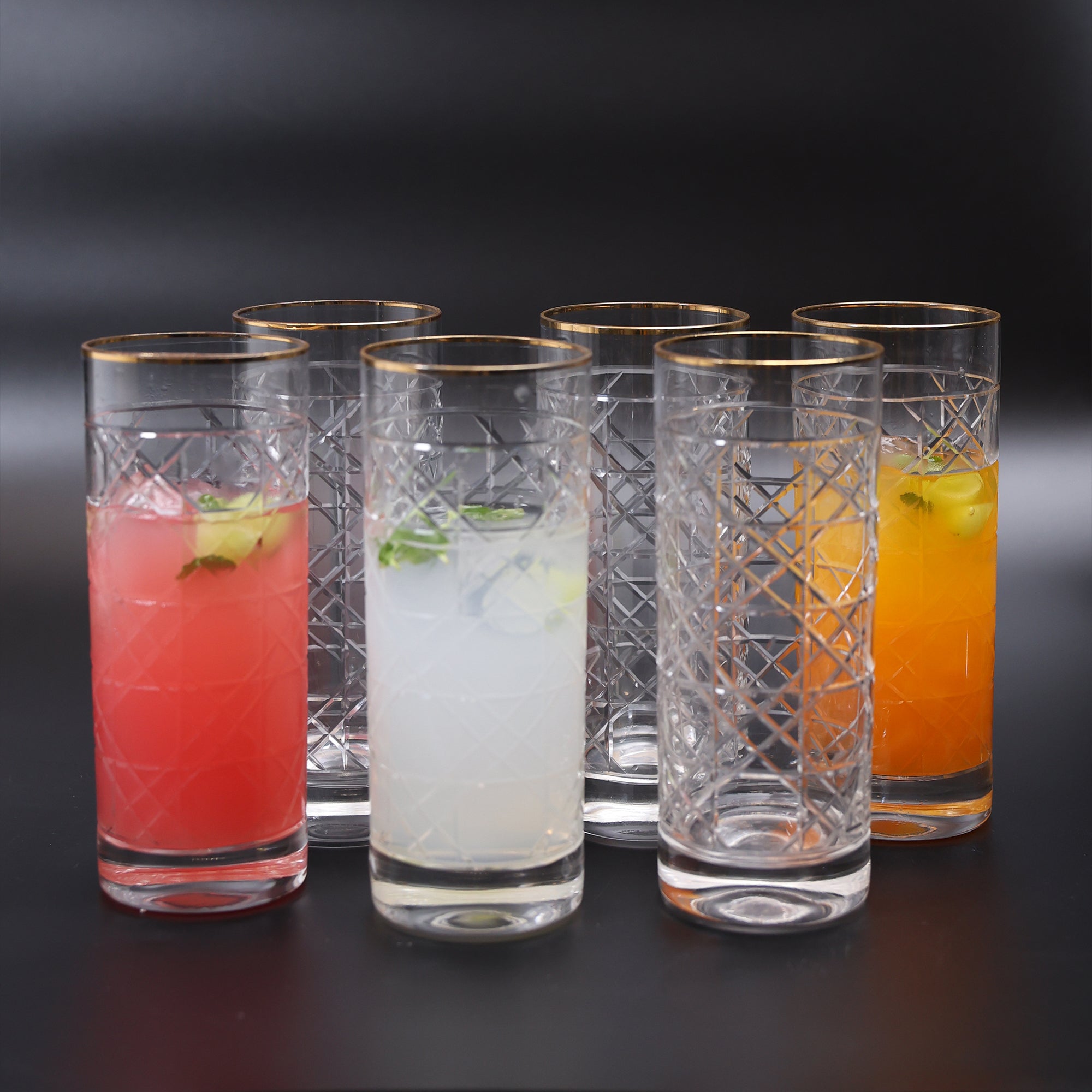 Crystal Handmade Diamond Cut Glass with Gold Rim - Set of 2