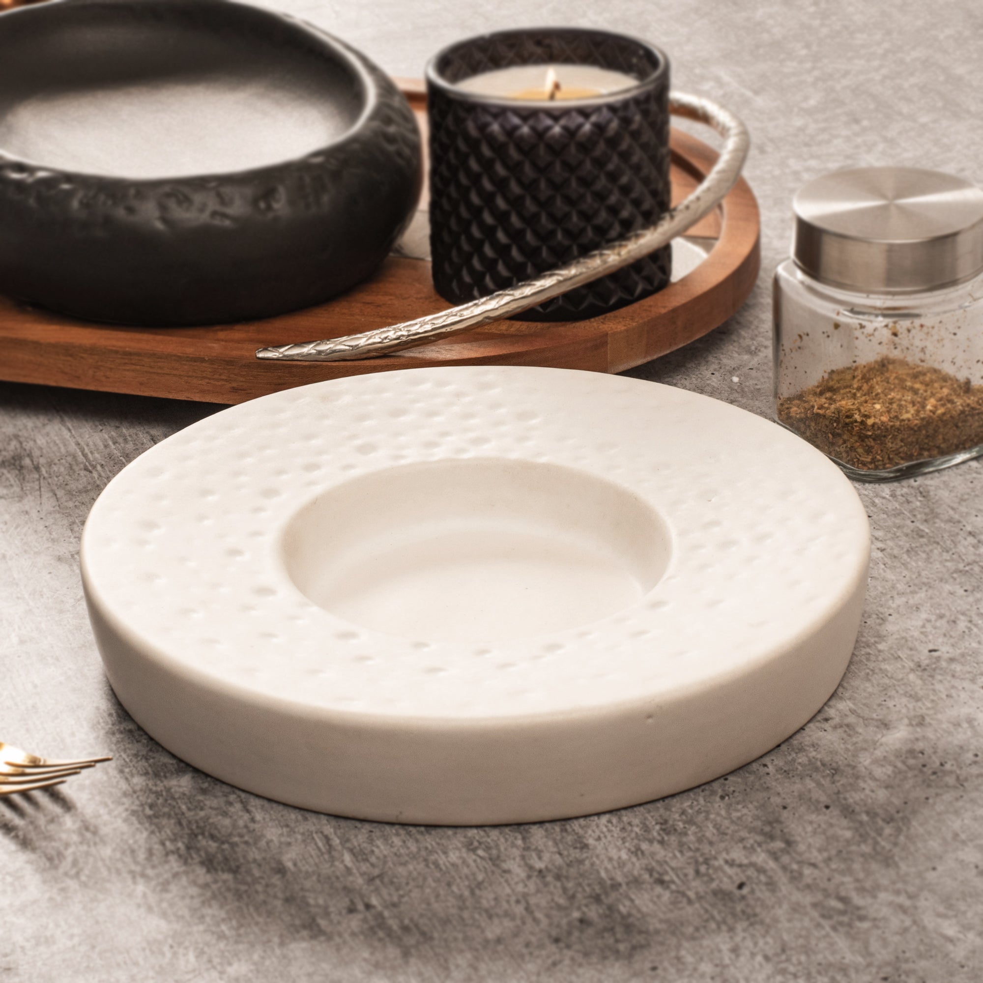 White Stoneware with Dots