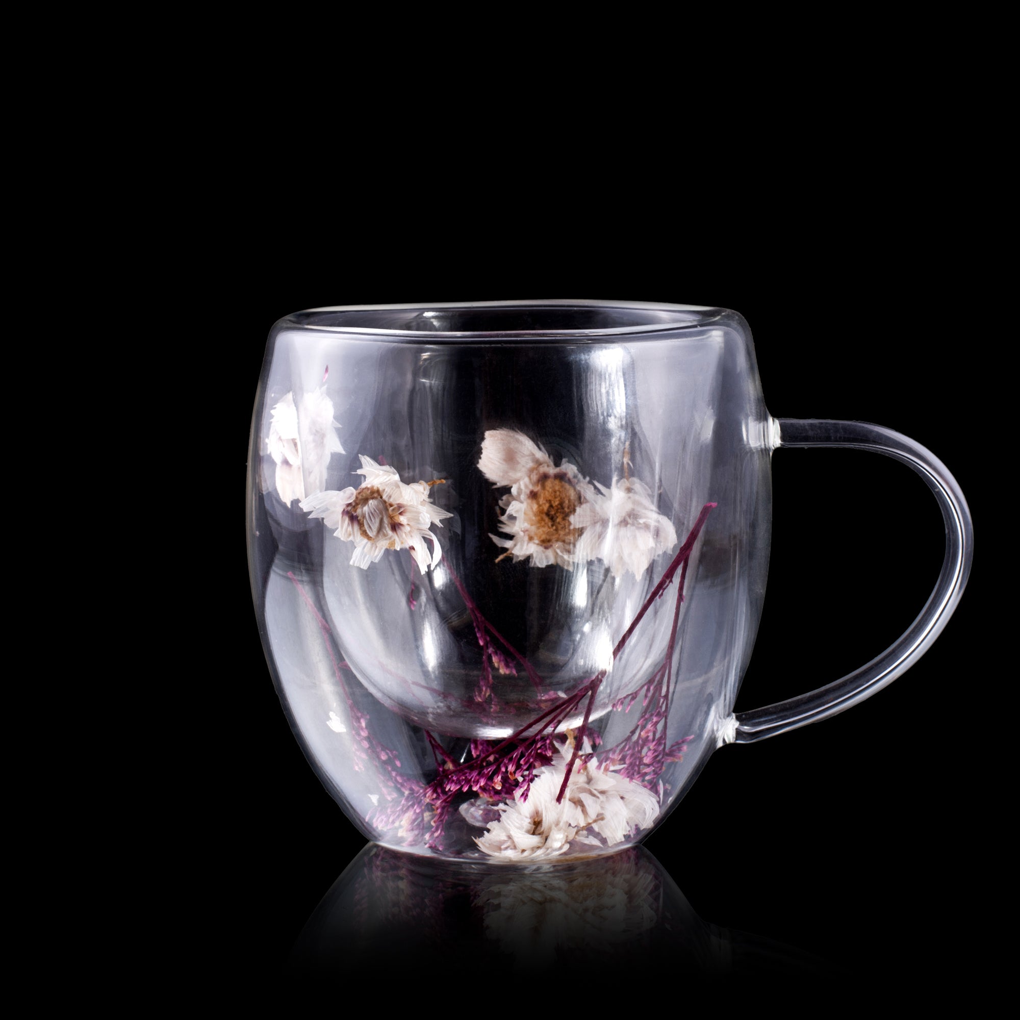 White Floral Double wall Mug - Set Of 2