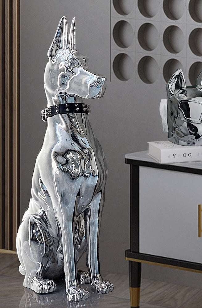 Silver Doberman Guard Decor