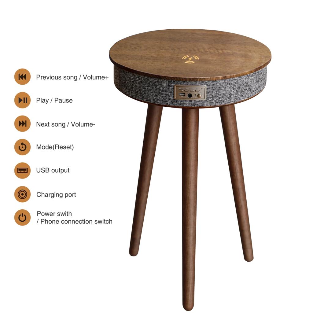 Side Table With Bluetooth Speaker And Wireless Mobile Charger
