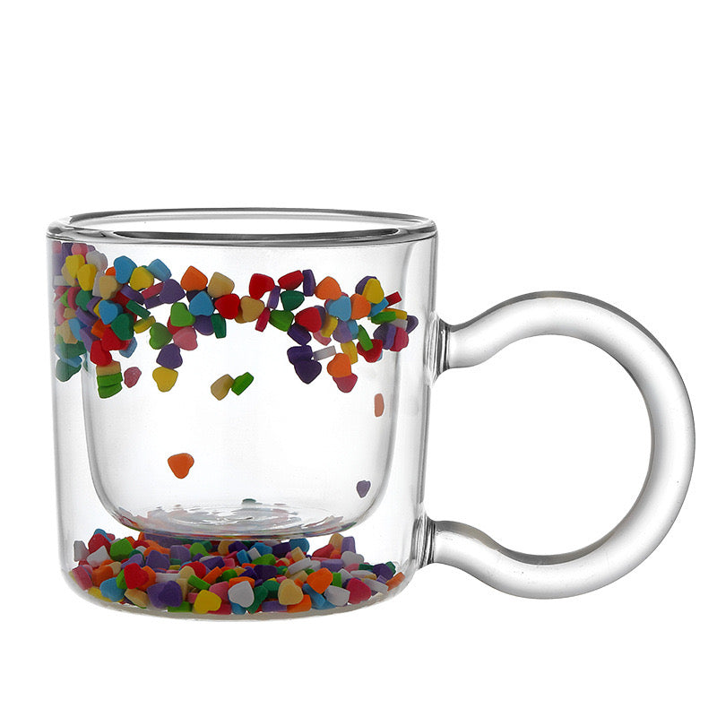 FLOATING HEART INSULATED DOUBLE GLASS MUG - Smokey Cocktail
