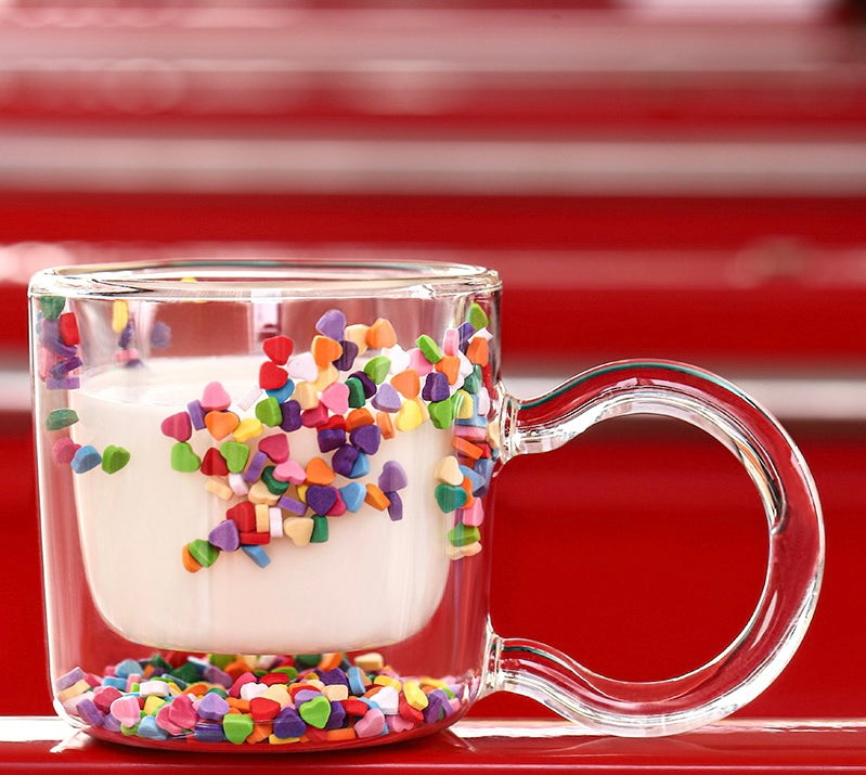 FLOATING HEART INSULATED DOUBLE GLASS MUG - Smokey Cocktail