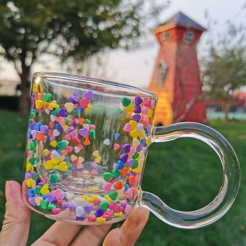 FLOATING HEART INSULATED DOUBLE GLASS MUG - Smokey Cocktail