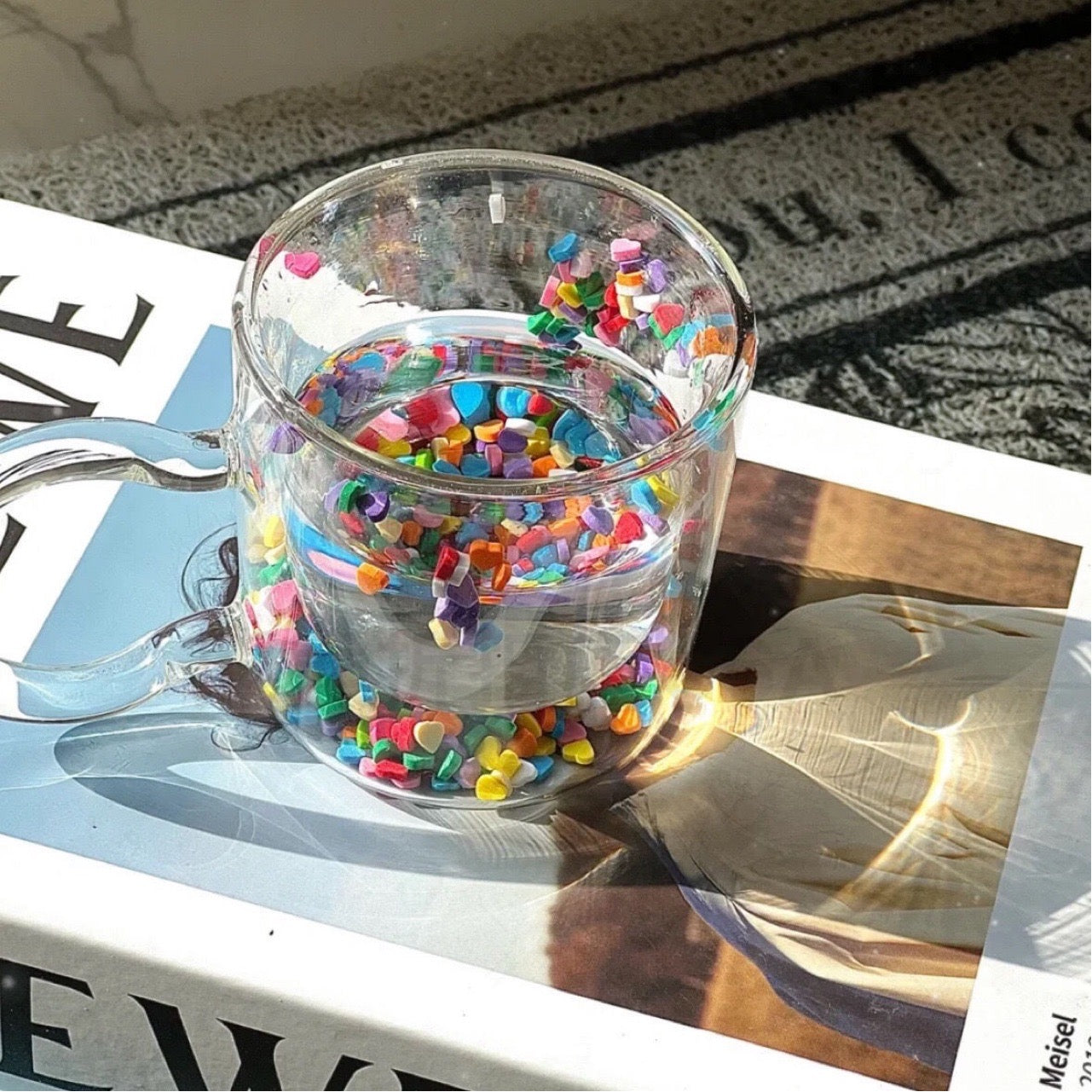 FLOATING HEART INSULATED DOUBLE GLASS MUG - Smokey Cocktail