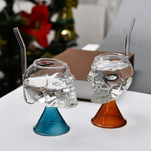 SKULL SHAPE COCKTAIL GLASS WITH STRAW - SET OF 2