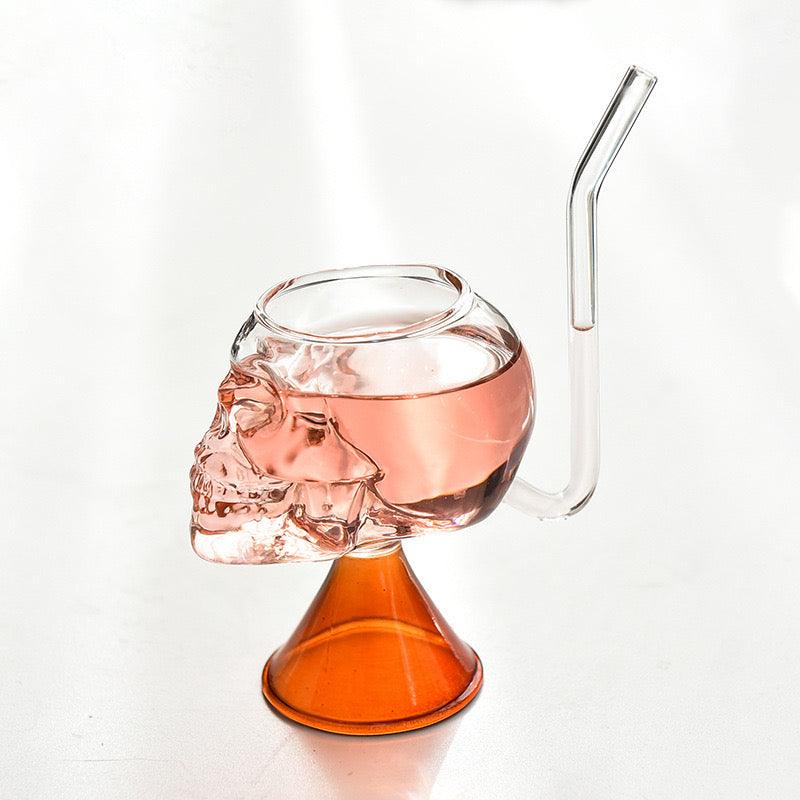 SKULL SHAPE COCKTAIL GLASS WITH STRAW - SET OF 2 - Smokey Cocktail
