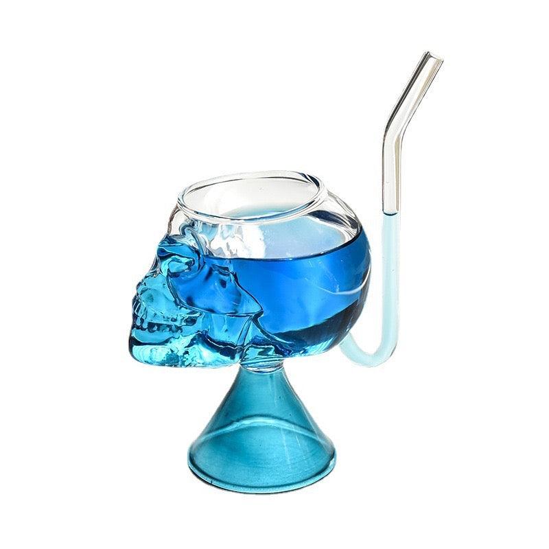 SKULL SHAPE COCKTAIL GLASS WITH STRAW - SET OF 2 - Smokey Cocktail