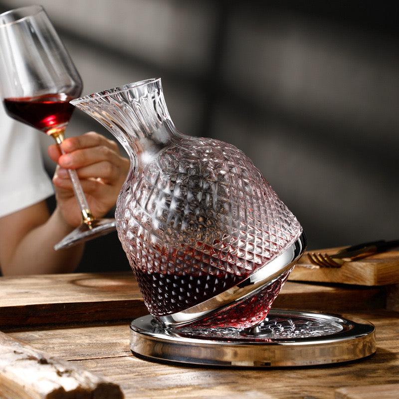 Luxury Tumbler Wine Decanter 360 Rotating Hand-Carved Diamond