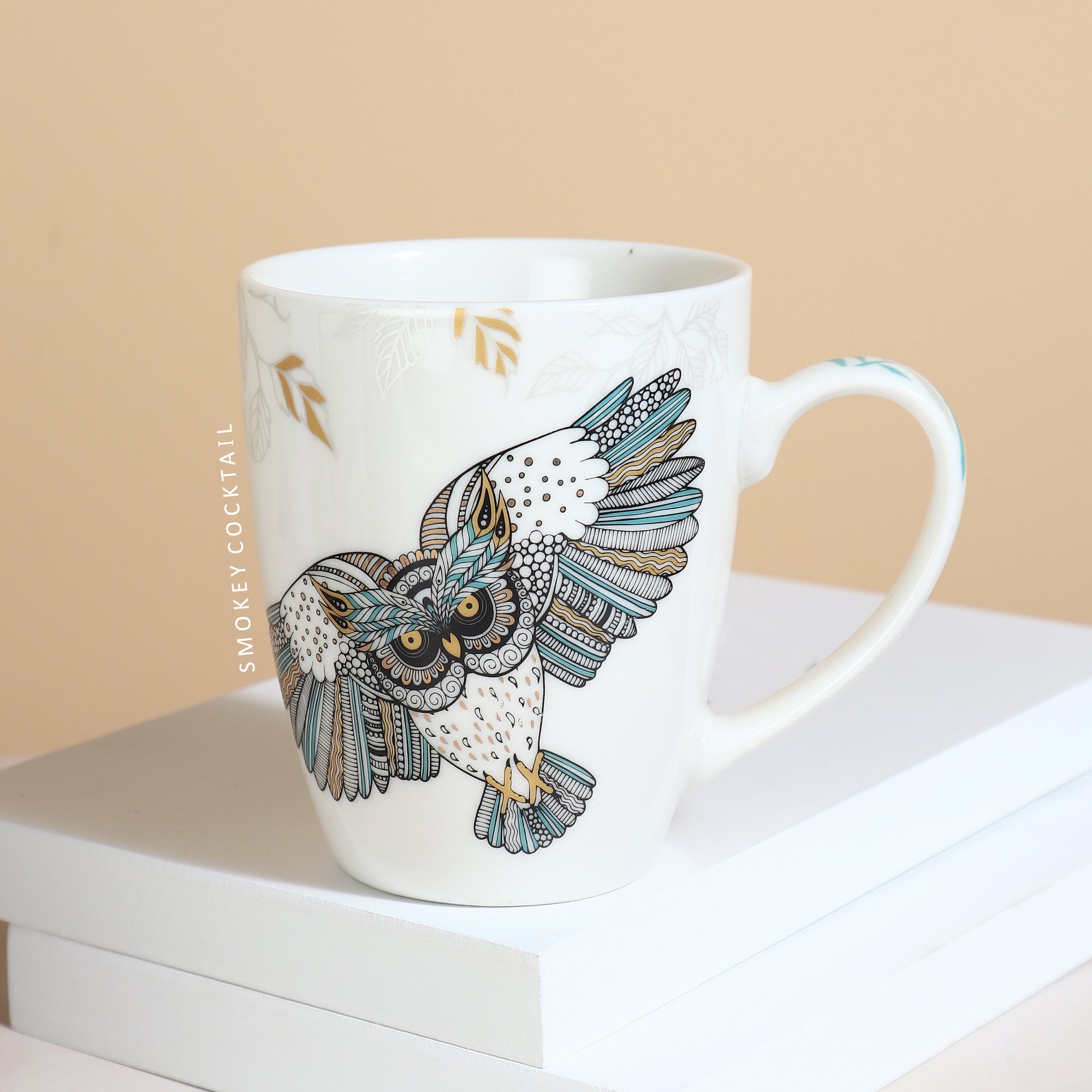 Charming Bird Print Mugs - Set Of 4