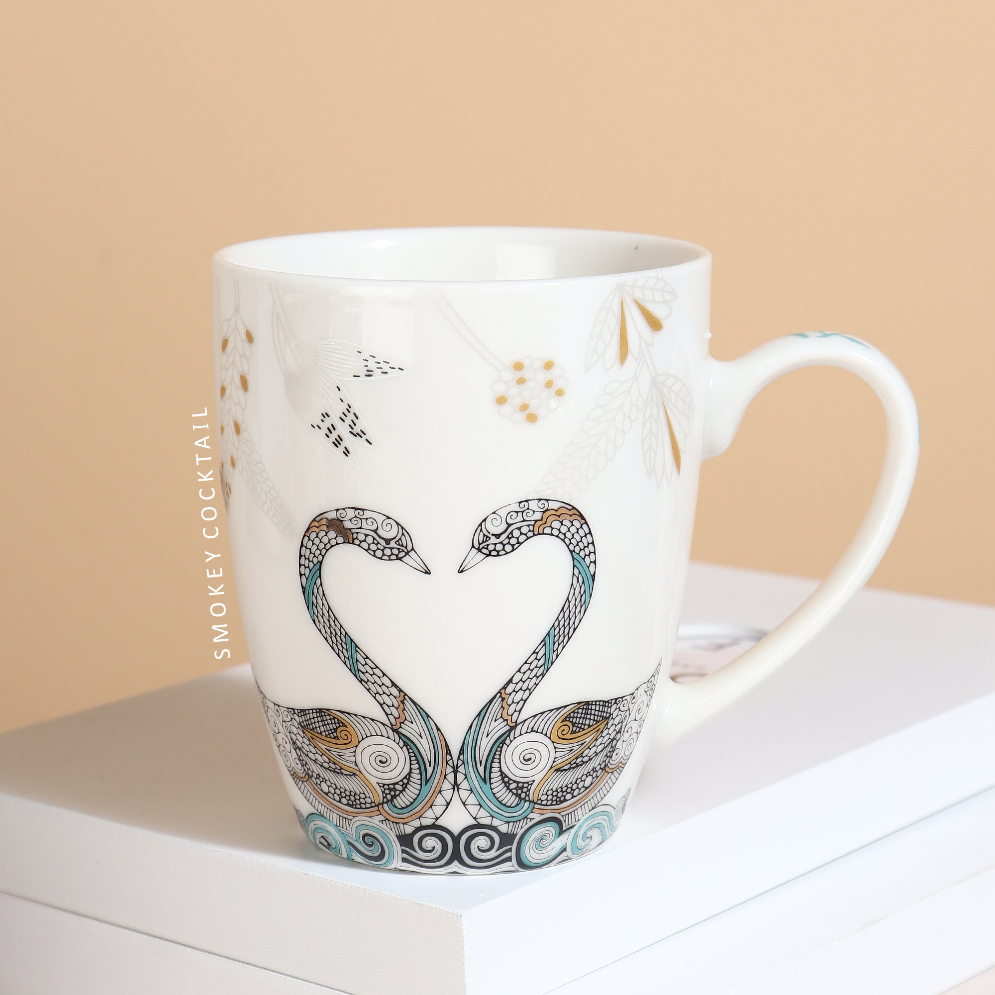 Charming Bird Print Mugs - Set Of 4