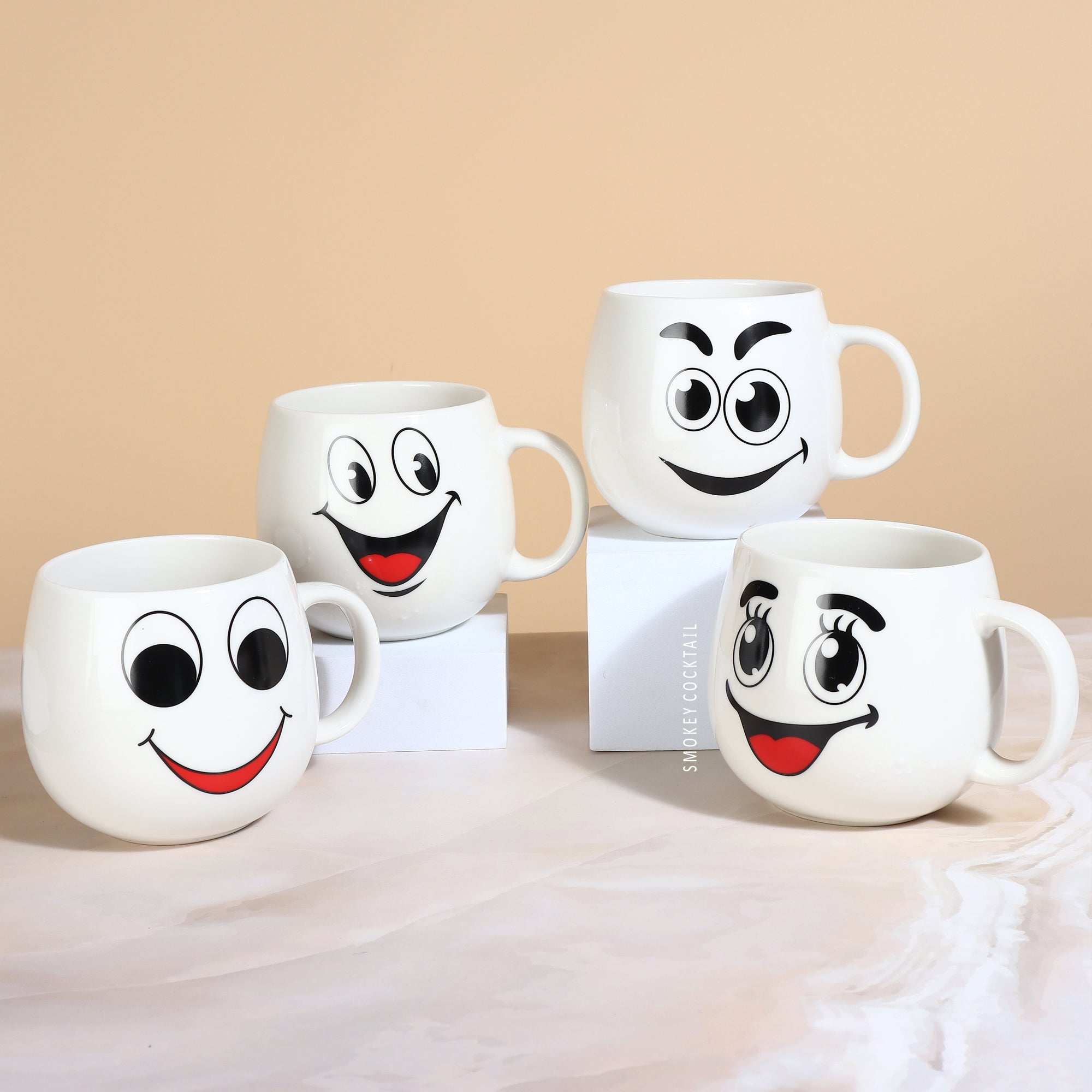 happy smiley face mugs - set of 4