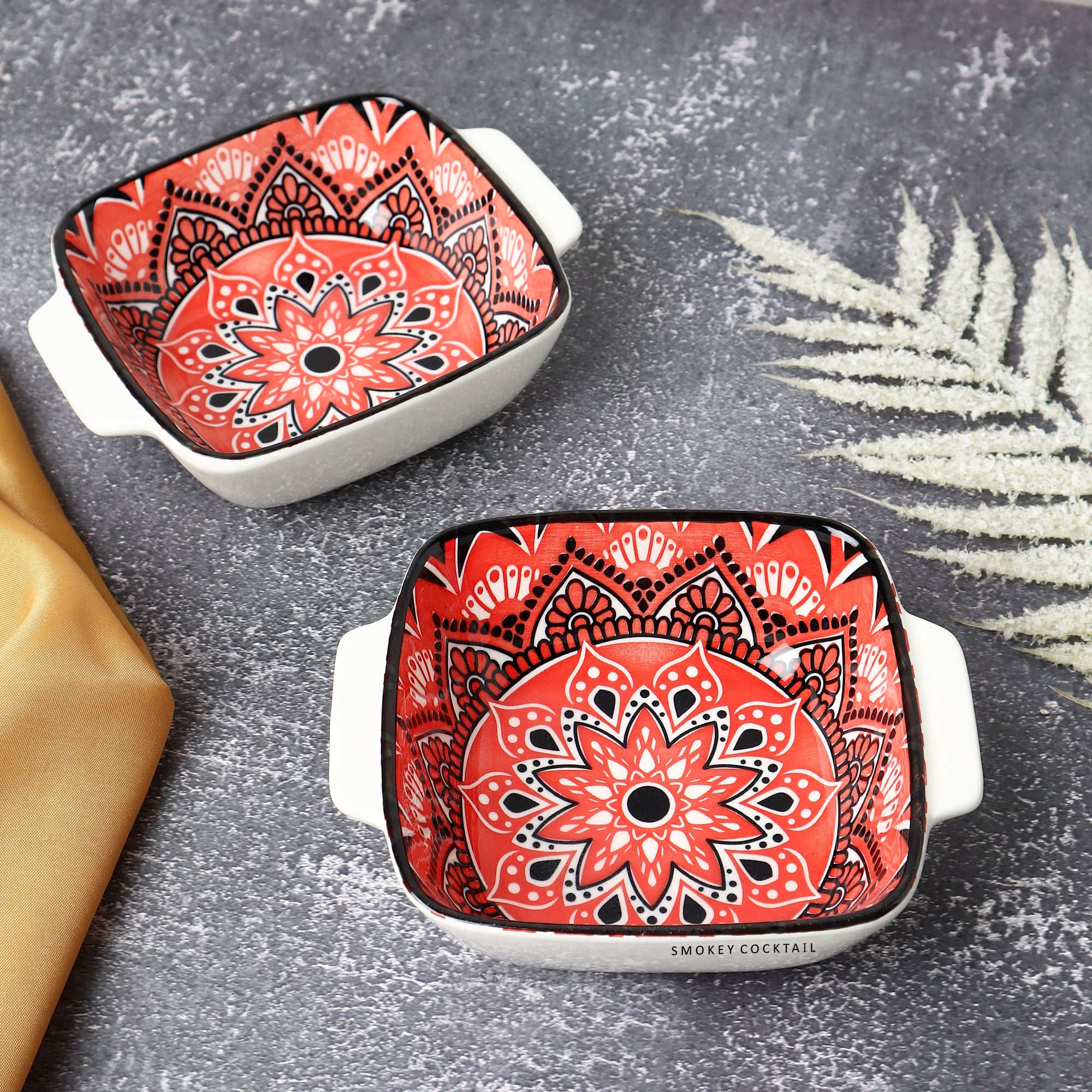 Square Shape Mandala Serving Platter - Set Of 2