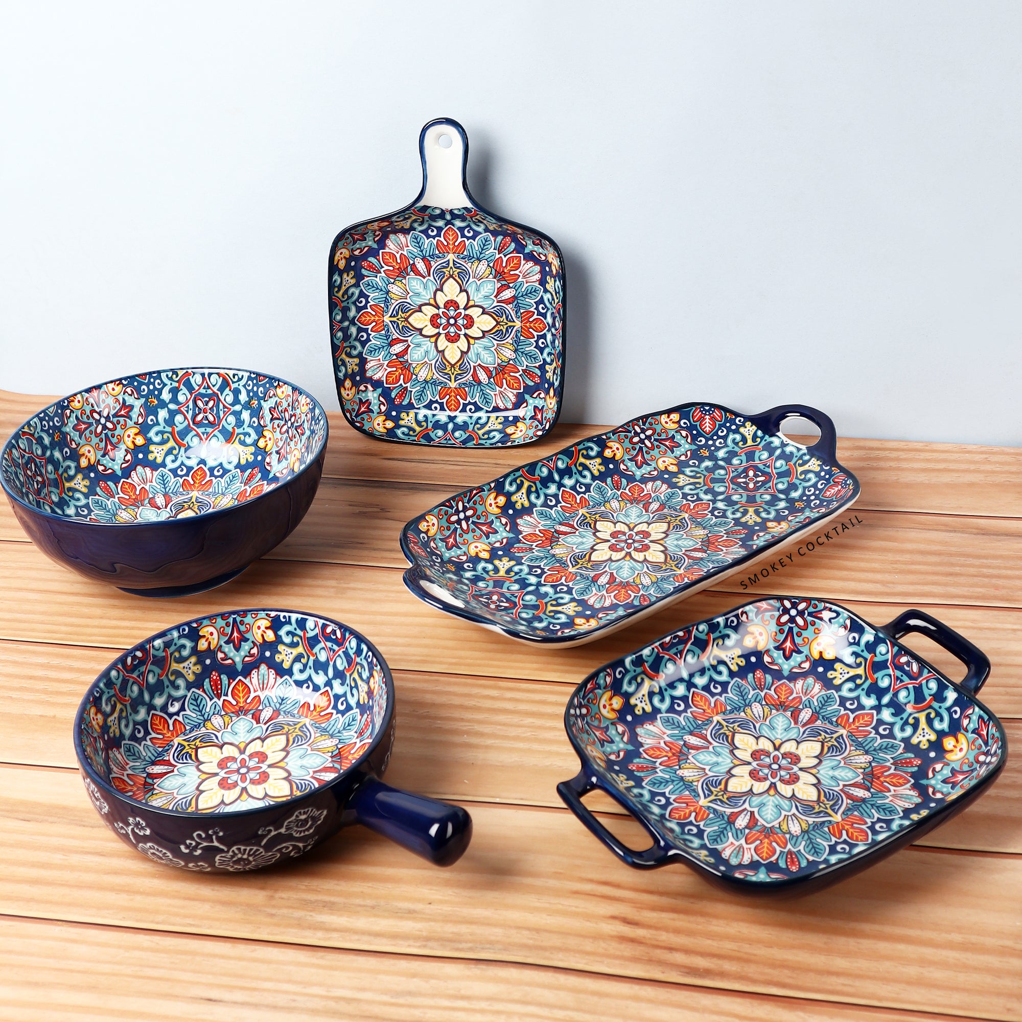 Summer Blue Decorative Platters - Set Of 2 - Smokey Cocktail